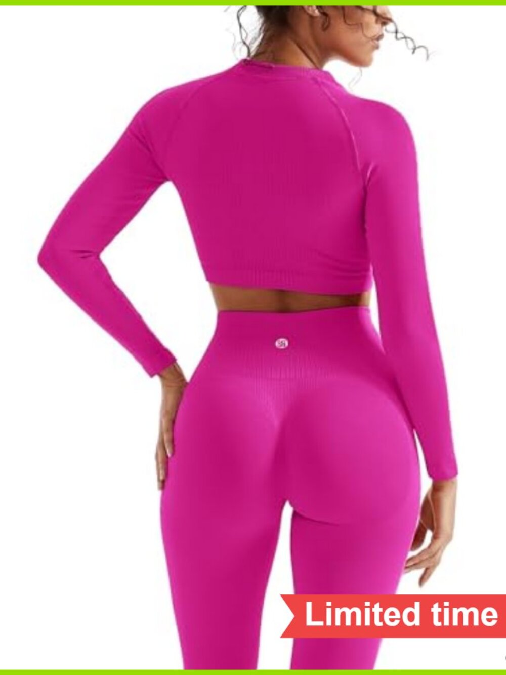 2-Piece Workout Set Seamless Leggings Long Sleeve Crop Top Scrunch Butt Lifting